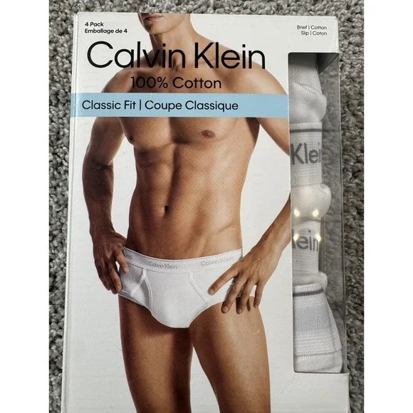 NEW Calvin Klein Mens Classic Fit Briefs Cotton White 4 Pack Large - Picture 1 of 2